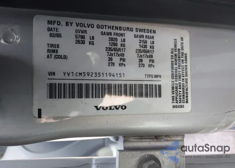 2005 Volvo Xc90 2.5T Awd from USA, damaged, VIN YV1CM592351194151